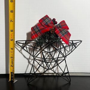 Rustic Black Metal Wire Geometric Star Ornament Tabletop Decor Tartan Plaid Bow
